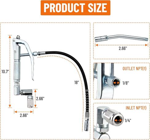 Grease Control Handle Valve for Grease Pump, 18" Flexible Spout with 4 Jaws Coupler, 1/4" NPT(f) Inlet Thread, 7500 PSI Max Working Pressure, 360 Degree Z Swivel Design in Saudi Arabia