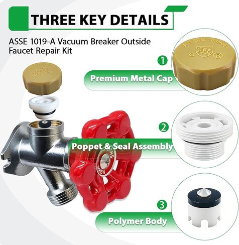 Anti-Siphon Industrial-control-valves Repair Kit， ASSE 1019-A Vacuum Breaker Check Valve Replacement Kits with Decorative Cover, Plastic Body,Plunger and O-Ring,1 Pack in Kuwait