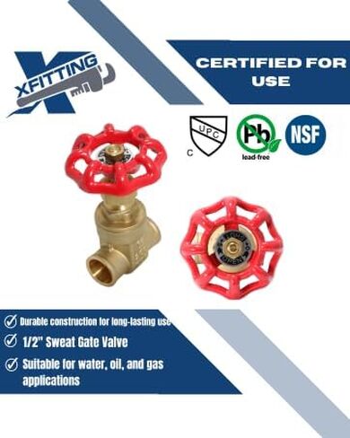 1 Piece XFITTING 1/2" Sweat Brass GATE Valve 200 PSI WOG, Full Port in Kuwait