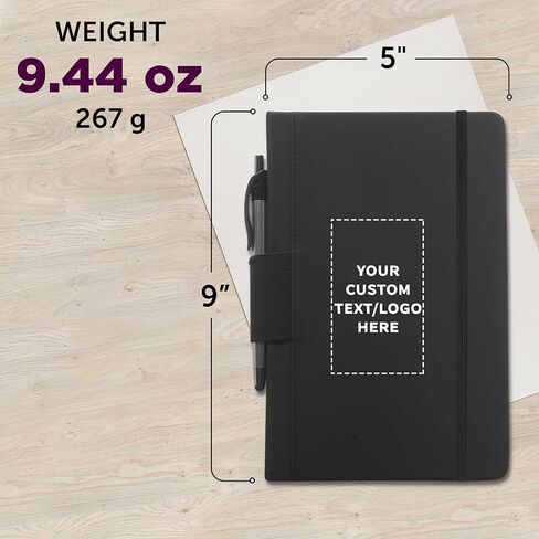 DISCOUNT PROMOS 10 Executive Notebooks with Pen Pack - Customizable Text, Logo - 6 x 8.5 inches, Recycled, Pen Loop, Closure Strap - Black in Kuwait