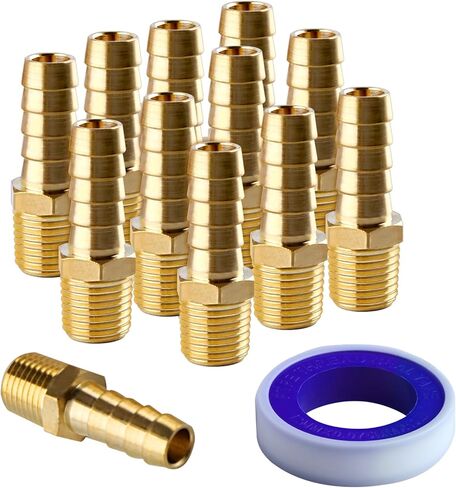 12Pcs Hose Barb Fitting 3/8" Barb to 1/4" NPT Male Thread Hose Adapter Connector 1/4" NPT to 3/8" Fittings Barbed Air Repair Fitting Kit for Gas Air with tape in Saudi Arabia