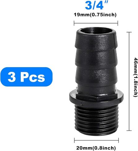 3/4 بوصة بارب × 3/4 بوصة NPT موصل ذكر، 3 عبوات، تركيب خرطوم بلاستيكي، محول، خرطوم صناعي بارب إلى تجهيزات الأنابيب in Kuwait