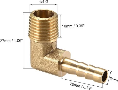 2Pcs 90 Degree Brass Hose Barbed Elbow Fitting, 1/4 Inch NPT Male to 1/4 Inch Barb in Saudi Arabia