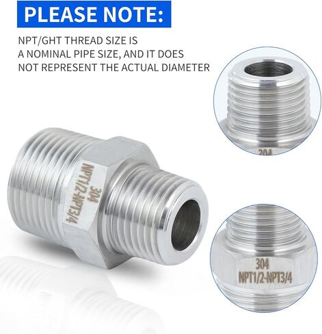 2 حزمة محول ذكر 1/2 إلى 3/4 ذكر، NPT1/2 ذكر-NPT3/4 حلمة ذكر، تركيب أنابيب ملولبة للخدمة الشاقة، فولاذ مقاوم للصدأ 304. in Kuwait