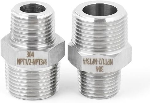 2 حزمة محول ذكر 1/2 إلى 3/4 ذكر، NPT1/2 ذكر-NPT3/4 حلمة ذكر، تركيب أنابيب ملولبة للخدمة الشاقة، فولاذ مقاوم للصدأ 304. in Kuwait