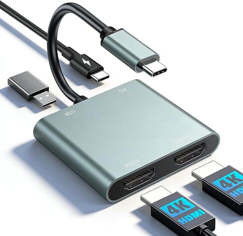 USB C إلى محول HDMI المزدوج - 4K@30Hz شاشة Dual Monitor محول HDMI مع شحن 100W PD ، USB3.0 5GBPS & Thunderbolt 3 متوافق مع الكمبيوتر المحمول/الكمبيوتر اللوحي in Saudi Arabia