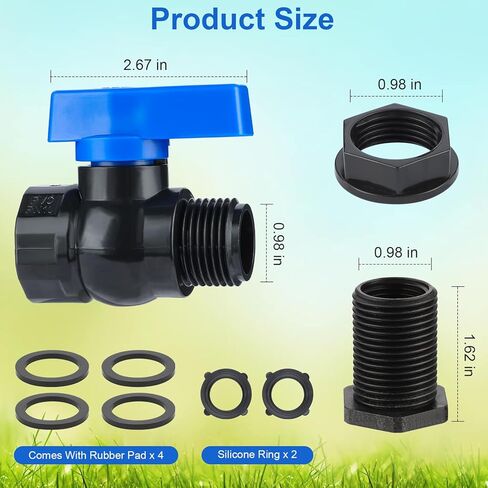 طقم حنفية برميل المطر PVC 3/4 بوصة، صمام إغلاق خرطوم الحديقة مع تركيب الحاجز، طقم محول برميل المطر لخزانات المياه، أحواض السمك، برميل الحديقة 2 حزمة in Kuwait