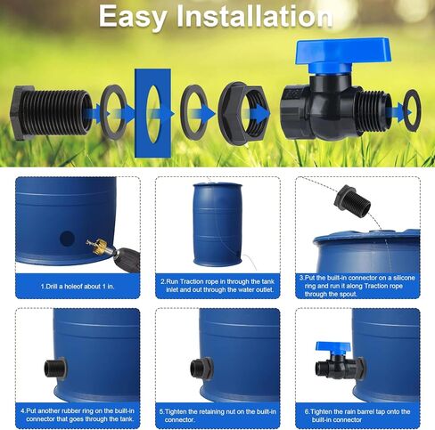 طقم حنفية برميل المطر PVC 3/4 بوصة، صمام إغلاق خرطوم الحديقة مع تركيب الحاجز، طقم محول برميل المطر لخزانات المياه، أحواض السمك، برميل الحديقة 2 حزمة in Kuwait