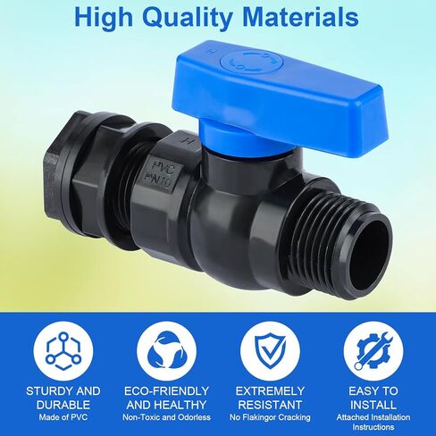 طقم حنفية برميل المطر PVC 3/4 بوصة، صمام إغلاق خرطوم الحديقة مع تركيب الحاجز، طقم محول برميل المطر لخزانات المياه، أحواض السمك، برميل الحديقة 2 حزمة in Kuwait