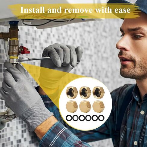 6 قطع من غطاء التقطيع النحاسي، صامولة خرطوم سداسية 1/2 بوصة، غطاء إيقاف أنثى، تجهيزات سباكة مانعة للتسرب لصمام المبرد في الغسالة in Kuwait