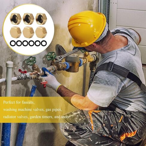 6 قطع من غطاء التقطيع النحاسي، صامولة خرطوم سداسية 1/2 بوصة، غطاء إيقاف أنثى، تجهيزات سباكة مانعة للتسرب لصمام المبرد في الغسالة in Kuwait