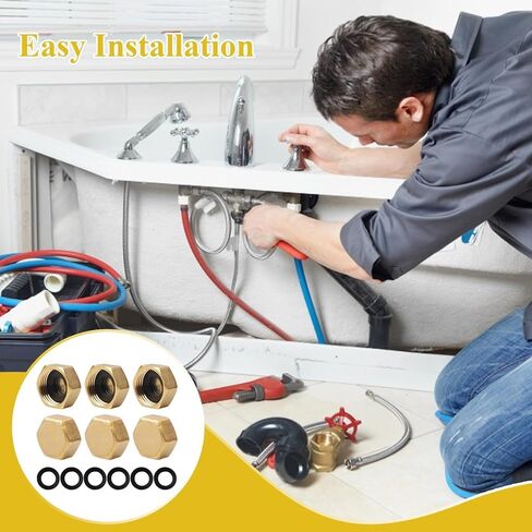 6 قطع من غطاء التقطيع النحاسي، صامولة خرطوم سداسية 1/2 بوصة، غطاء إيقاف أنثى، تجهيزات سباكة مانعة للتسرب لصمام المبرد في الغسالة in Kuwait