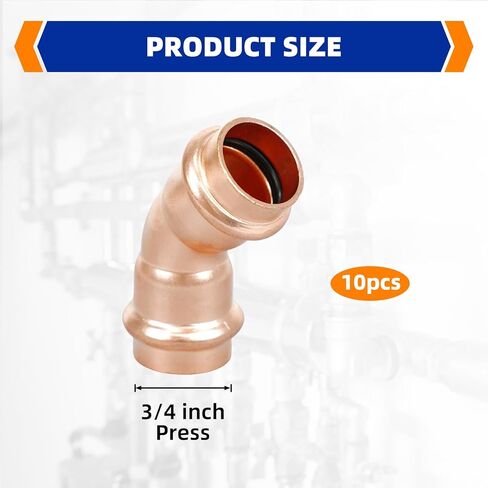 (Znkiok 10 عبوات) تركيبات نحاسية Propress 3/4 بوصة خالية من الرصاص، 3/4 بوصة اضغط على كوع 45 درجة لتوصيل أنبوب النحاس، UPC، NSF/ANSI61. in Kuwait
