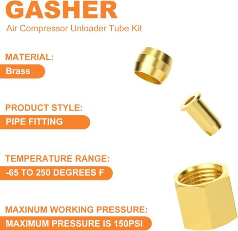 GASHER 13Pcs 30Inch Air Compressor Unloader Tube Kit, Contains 3/8" Sleeve Ferrules,Compression Insert and Compression Nut in Saudi Arabia