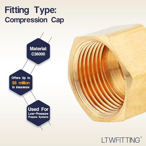 LTWFITTING 3/8-Inch Brass Compression Cap Stop Valve Cap,Brass Compression Fitting(Pack of 60) in Saudi Arabia