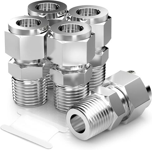 TAISHER 5PCS 304 Stainless Steel Compression Tube Pipe Fitting Connector, 3/8" Tube OD x 3/8" NPT Male Straight Adapter in Kuwait