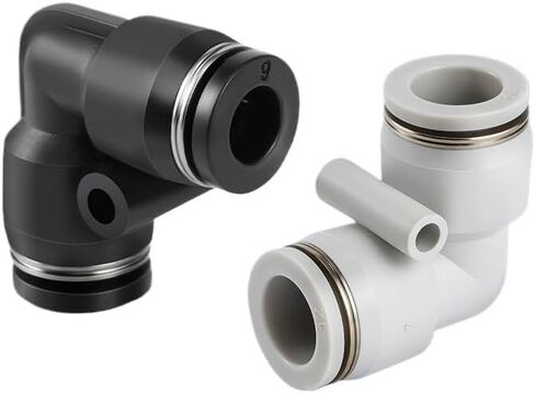 2 قطعة موصل هوائي PV أبيض وأسود على شكل حرف L ثنائي الاتجاه PV4/6/8/10/12 موصل سريع توصيل سريع أنبوب هواء الكوع (BlackPV-16) in Kuwait