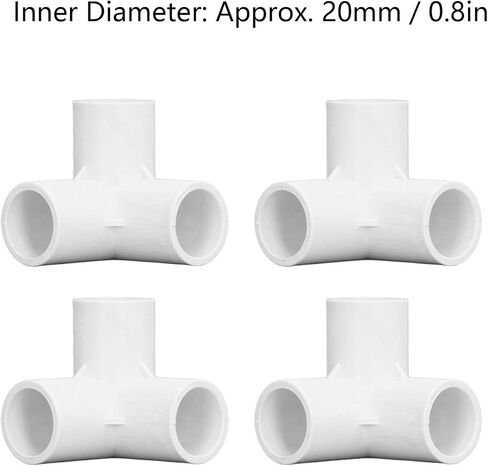 PVC Pipe Tee Fittings, 20mm Inner Diameter, 90 Degree Elbow, 3 Way Connection, 10 Pieces, High Gloss Finish in Saudi Arabia