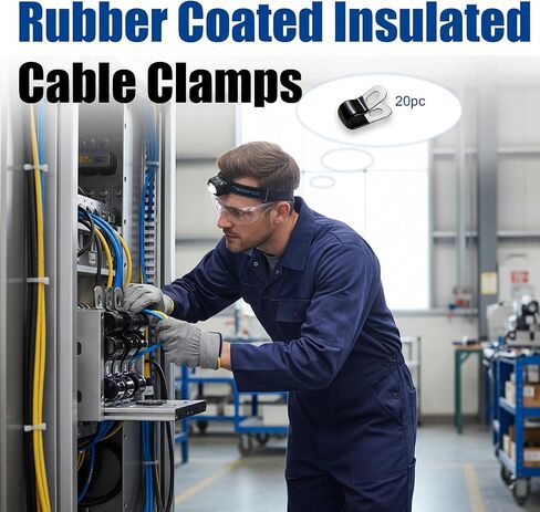 20Pcs 3/16" 304 Stainless Steel Rubber Coated Insulated Cable Clamps,Brake Line Clips,Metal Wire Clamps, Hose Clamp, Pipe Clamp, for Tube Lines Wire Cord Installation with 20 Pcs Self-Tapping Screws in Kuwait