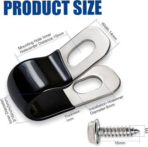 20Pcs 3/16" 304 Stainless Steel Rubber Coated Insulated Cable Clamps,Brake Line Clips,Metal Wire Clamps, Hose Clamp, Pipe Clamp, for Tube Lines Wire Cord Installation with 20 Pcs Self-Tapping Screws in Kuwait