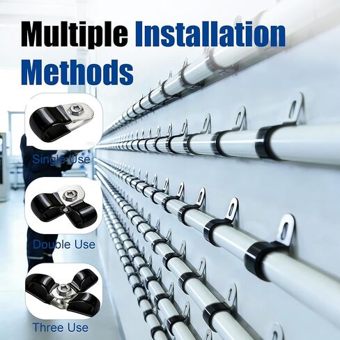 20Pcs 3/16" 304 Stainless Steel Rubber Coated Insulated Cable Clamps,Brake Line Clips,Metal Wire Clamps, Hose Clamp, Pipe Clamp, for Tube Lines Wire Cord Installation with 20 Pcs Self-Tapping Screws in Kuwait