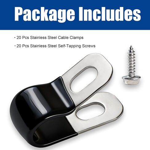 20Pcs 3/16" 304 Stainless Steel Rubber Coated Insulated Cable Clamps,Brake Line Clips,Metal Wire Clamps, Hose Clamp, Pipe Clamp, for Tube Lines Wire Cord Installation with 20 Pcs Self-Tapping Screws in Kuwait