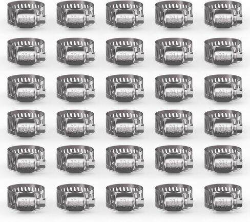 Hose Clamp 30PCS Hose Clamp 304 Stainless Steel Kit Adjustable 1/4"–7/16" (6–12 mm) Worm Gear Hose Clamp, Heavy Duty Small Hose Clamps for Automotive, Fuel Line, Pipe, Radiator in Saudi Arabia