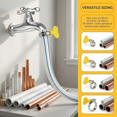 4 Pack 304 Stainless Steel Hose Clamps with Plastic Thumb Handles, Hand Tightened Adjustable Pipe Clamps Set for Water, Gas, Garden & Automotive Hoses in Saudi Arabia