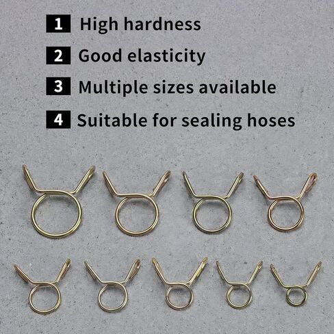 340 PcsSpring Clips Clamps, 9 Sizes 5-13mm Hose Spring Clamps, Double Wire Fuel Line Spring Clamp Fasteners, Car Fuel Line Clips for Motorcycle Scooter ATV Tubing in Kuwait