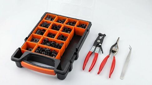 355Pcs 6-25mm Spring Hose Clamps Assortment Kit With Swivel Flat Clamp Plier and Removal Plier,Radiator Hose Clamp,Black Hose Clips for Automotive Fuel Line,Silicone Vacuum in Kuwait