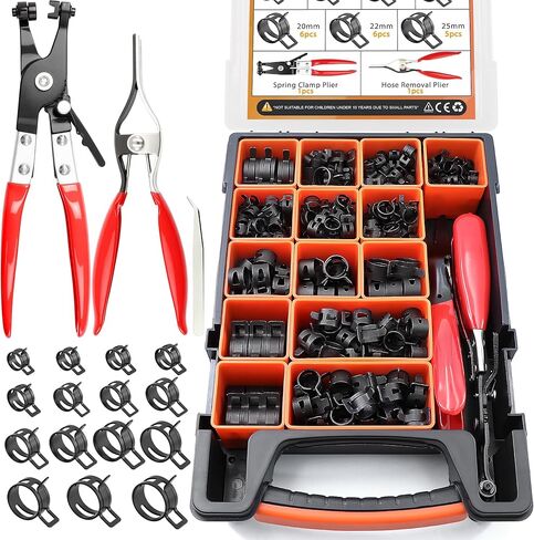 352Pcs 6-25mm Spring Band Hose Clamps Kit with 2Pcs Hose Clamp Pliers for Automotive,Marine,Gardening in Kuwait