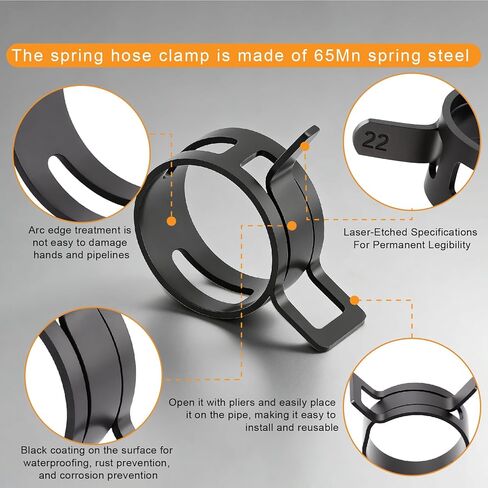 352Pcs 6-25mm Spring Band Hose Clamps Kit with 2Pcs Hose Clamp Pliers for Automotive,Marine,Gardening in Kuwait