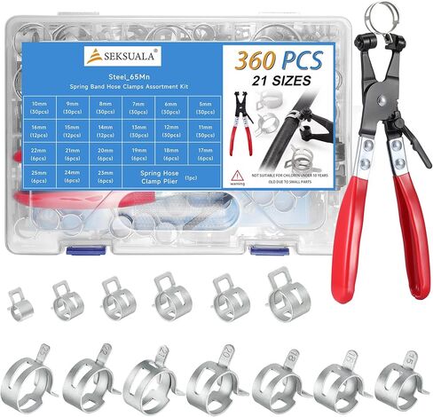 مجموعة متنوعة من 360 قطعة من 1/5 بوصة إلى 1 بوصة (5-25 مم) مجموعة متنوعة من مشابك خرطوم الربيع مع زرادية مشبك خرطوم مسطحة دوارة، مشابك فولاذية ذات توتر ثابت لخطوط الوقود والسيليكون وخراطيم الفراغ (رمادي) in Kuwait