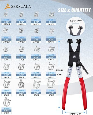 مجموعة متنوعة من 360 قطعة من 1/5 بوصة إلى 1 بوصة (5-25 مم) مجموعة متنوعة من مشابك خرطوم الربيع مع زرادية مشبك خرطوم مسطحة دوارة، مشابك فولاذية ذات توتر ثابت لخطوط الوقود والسيليكون وخراطيم الفراغ (رمادي) in Kuwait