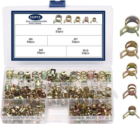 152 Pcs Fuel Line Clamp, Spring Clamps, Fuel Line Clips, Spring Hose Clampss, sSpring Band Hose Clamps Assortment Kit for Silicone Vacuum Hoses Air Tube Water Pipe Clips(6mm/7mm/8mm/9mm/10mm, Black) in Kuwait