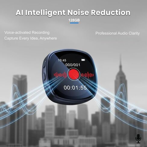 مسجل صوت رقمي 128 جيجابايت (1800 ساعة) مع شاشة ملونة عالية الدقة ، ومسجل تقليل الضوضاء الثلاثي ، ومشغل MP3 وقدرة تخزين 90 يومًا ، للتعلم/إنشاء/إنشاء المحتوى in Kuwait
