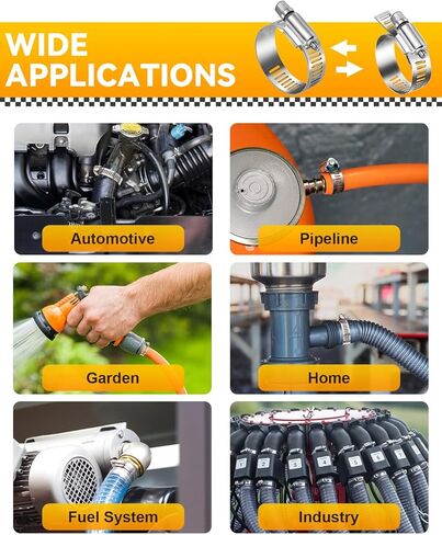 70PCS Hose Clamp Assortment Kit, 304 Stainless Steel Adjustable Worm Gear Hose Clamps Set, 1/4" to 1 1/2" (6-38mm) Range, Heavy Duty Pipe Clamps for Automotive, Plumbing, and Fuel Line in Saudi Arabia