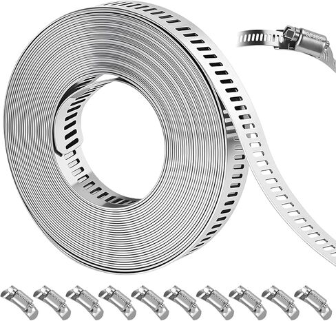 مجموعة متنوعة من مشابك خرطوم DIY بطول 16 قدمًا، 304 مشابك خرطوم من الفولاذ المقاوم للصدأ، خرطوم أنابيب ترس دودي، حزام معدني بطول 16 قدمًا + 10 مثبتات أقوى، مشابك خرطوم كبيرة قابلة للتعديل in Kuwait