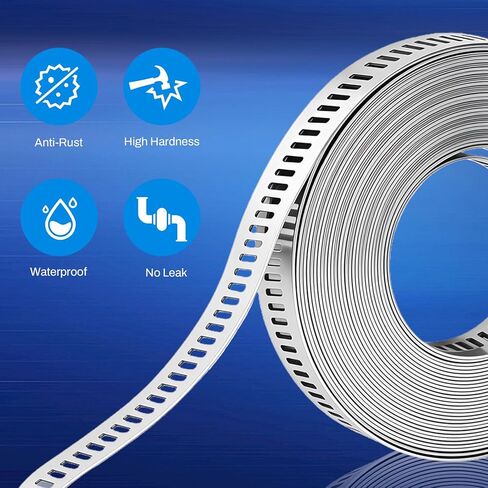 مجموعة متنوعة من مشابك خرطوم DIY بطول 16 قدمًا، 304 مشابك خرطوم من الفولاذ المقاوم للصدأ، خرطوم أنابيب ترس دودي، حزام معدني بطول 16 قدمًا + 10 مثبتات أقوى، مشابك خرطوم كبيرة قابلة للتعديل in Kuwait