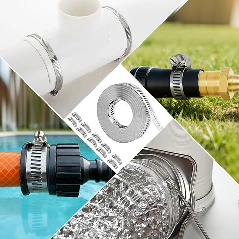 مجموعة متنوعة من مشابك خرطوم DIY بطول 16 قدمًا، 304 مشابك خرطوم من الفولاذ المقاوم للصدأ، خرطوم أنابيب ترس دودي، حزام معدني بطول 16 قدمًا + 10 مثبتات أقوى، مشابك خرطوم كبيرة قابلة للتعديل in Kuwait