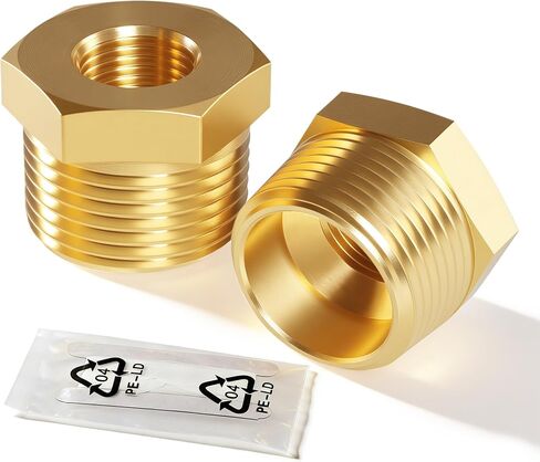 1/2 to 1/8 Brass Pipe Reducer Hex Bushing, NPT Male to Female Adapter, Brass NPT Fitting for Plumbing, Gas Line, Air Compressor, Forged Connector, Leak-Proof Thread (2 Pack) in Kuwait