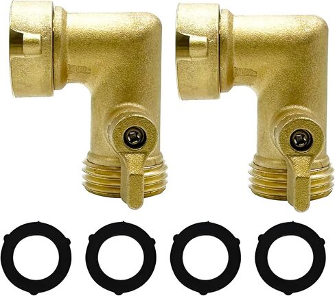 موصل كوع خرطوم حديقة نحاسي 90 درجة مع صمامات إيقاف - محول RV لخرطوم حديقة GHT مقاس 3/4 بوصة، يتضمن غسالات ضغط (1) in Kuwait
