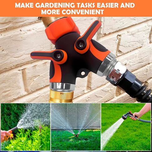 Garden 2-Port Splitter， heavy-duty brass Y-type connector, 360° rotation, easy installation, leak-proof design, outdoor faucet in Saudi Arabia