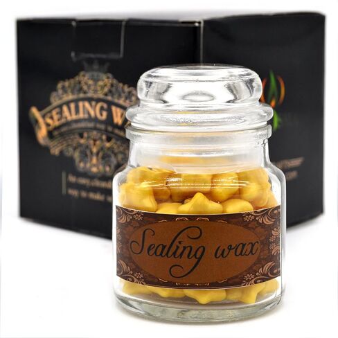 TELOSMA 100 Stars Shape Sealing Wax Beads - Big Wax Seal Beads in Glass Jar, Making Wax Seals for Wedding or Event Party Invitation, Thanks Card Envelope, Gift Wrapping - Glitter Yellow in Saudi Arabia