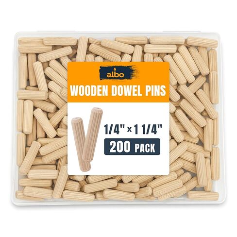 ALBO Wooden Dowel Pins 1/4 x 1-1/4 inch Fluted Wood Dowels Rods 200 Pack Hardwood Crafts Dowel Pegs in Kuwait