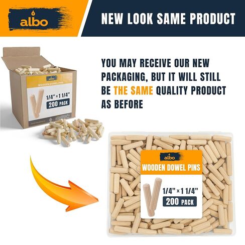 ALBO Wooden Dowel Pins 1/4 x 1-1/4 inch Fluted Wood Dowels Rods 200 Pack Hardwood Crafts Dowel Pegs in Kuwait