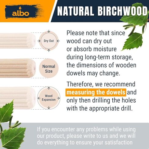 ALBO Wooden Dowel Pins 1/4 x 1-1/4 inch Fluted Wood Dowels Rods 200 Pack Hardwood Crafts Dowel Pegs in Kuwait