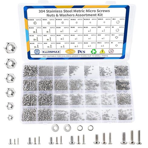 1670Pcs 304 Stainless Steel Metric Micro Screws Nuts Assortment Kit, M1 M1.2 M1.4 M1.6 M2 M2.5 Sizes, Phillips Pan Head Small Machine Screws for Arduino, Electronics, RC Models, DIY Projects in Kuwait