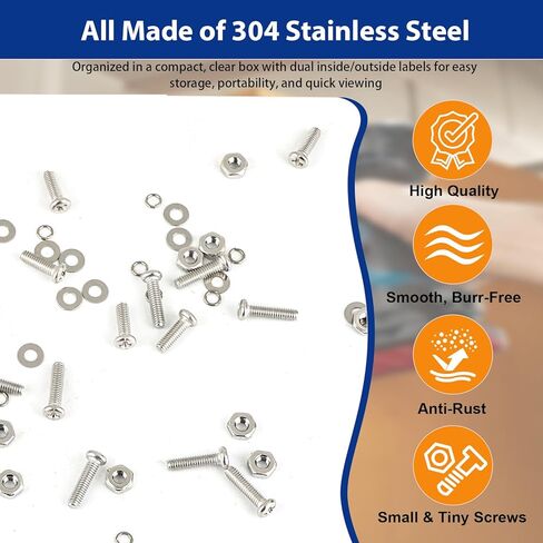 1670Pcs 304 Stainless Steel Metric Micro Screws Nuts Assortment Kit, M1 M1.2 M1.4 M1.6 M2 M2.5 Sizes, Phillips Pan Head Small Machine Screws for Arduino, Electronics, RC Models, DIY Projects in Kuwait