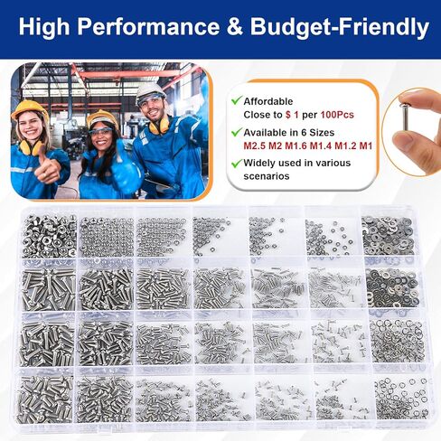1670Pcs 304 Stainless Steel Metric Micro Screws Nuts Assortment Kit, M1 M1.2 M1.4 M1.6 M2 M2.5 Sizes, Phillips Pan Head Small Machine Screws for Arduino, Electronics, RC Models, DIY Projects in Kuwait